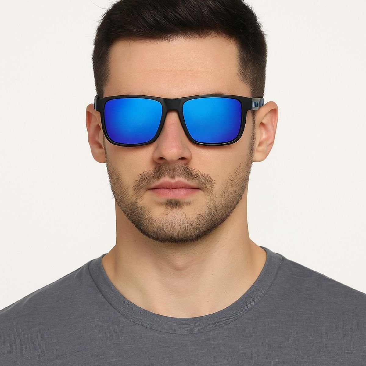 Óculos de Sol Masculino Preto com Lente Azul Espelhada UV400 Preto 2