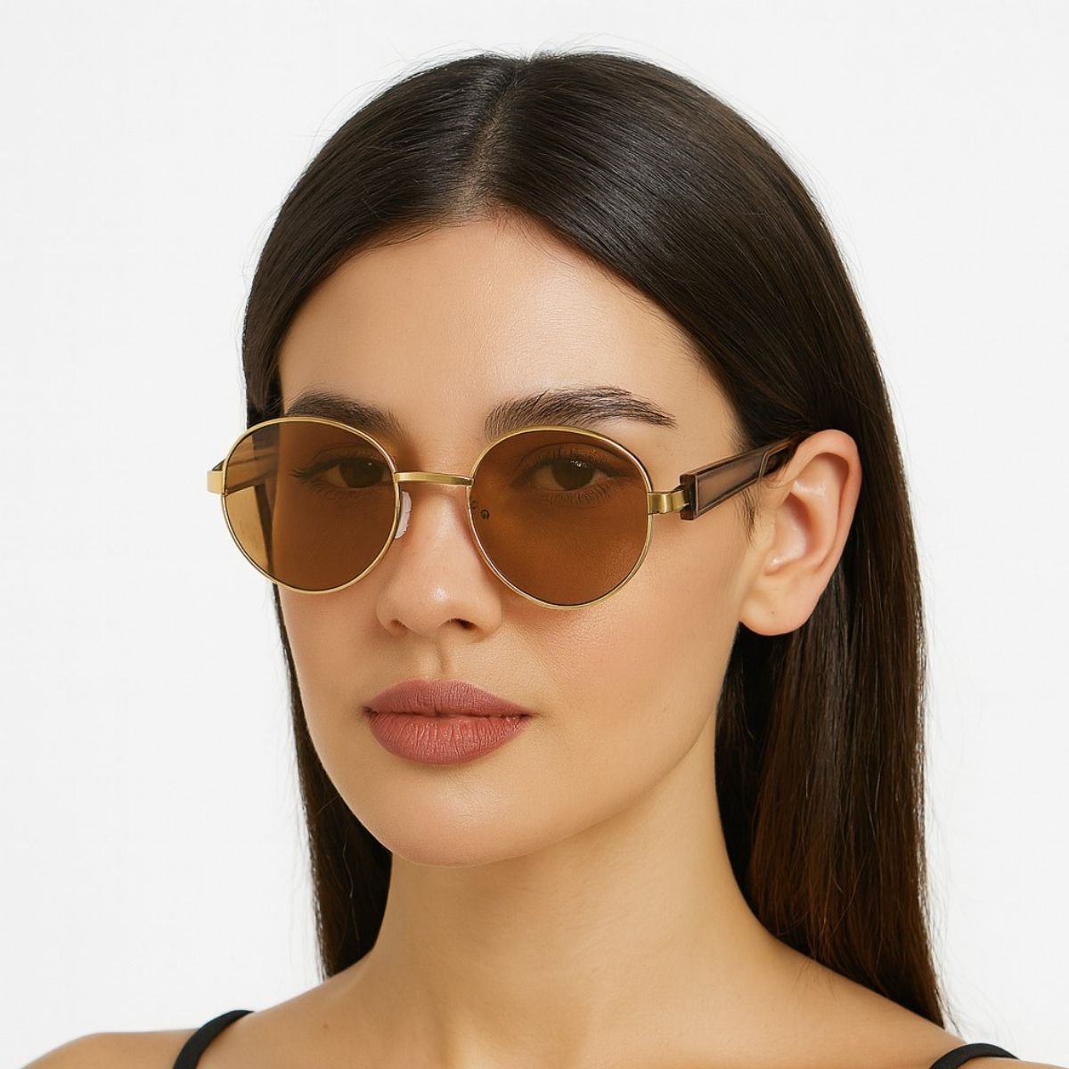 Óculos de Sol Dourado Feminino Lente Marrom Premium Dourado 2