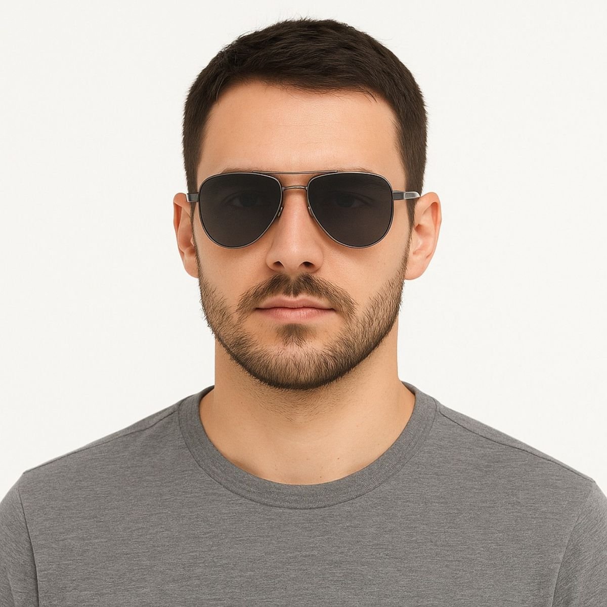 Óculos de Sol Aviador Masculino Premium Base Metálica Prata Cinza 2