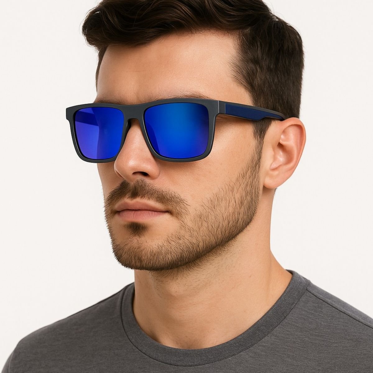 Óculos de Sol Masculino Esportivo Lente Azul Espelhada Preto 2