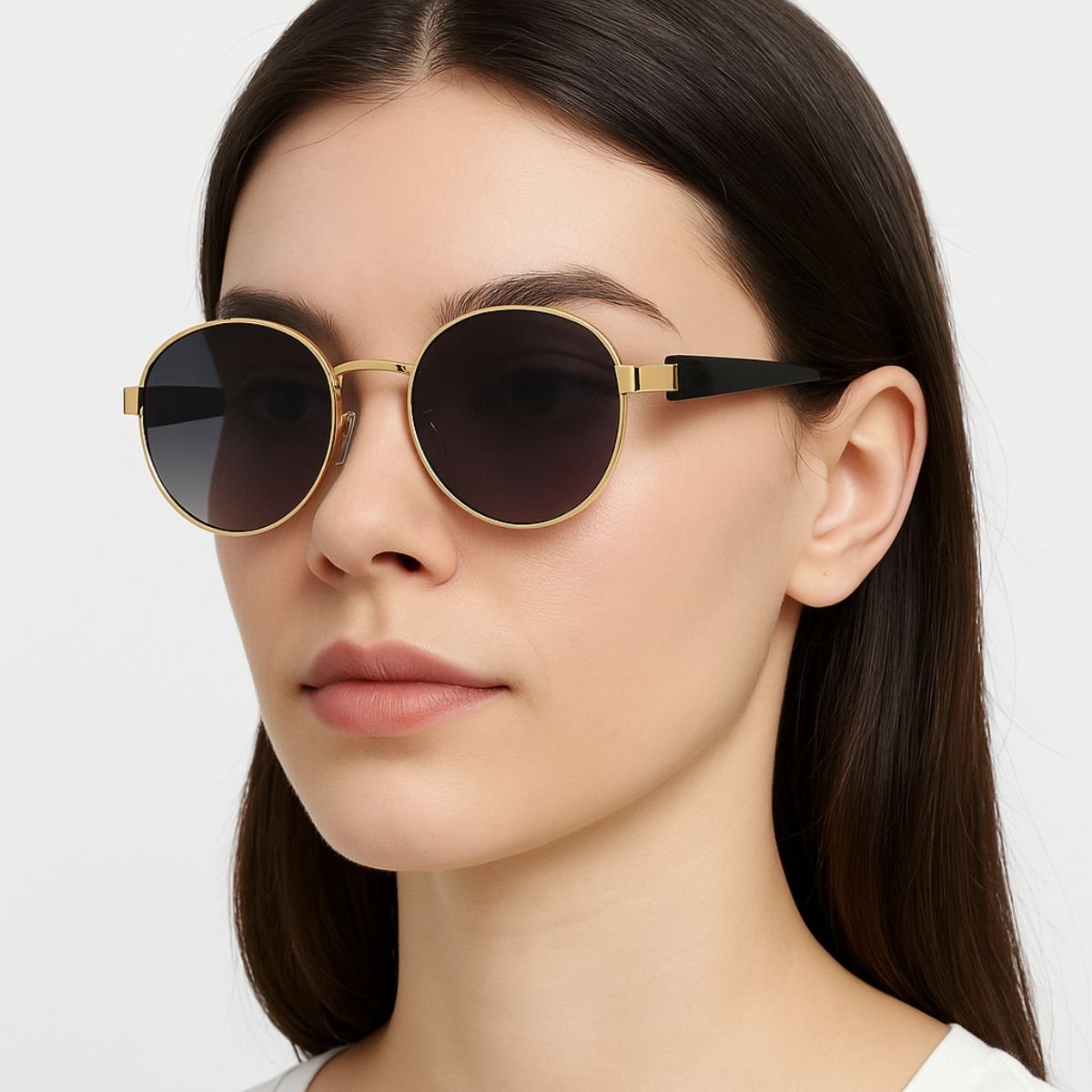 Óculos de Sol Redondo Dourado Lente Preta Premium Dourado 2