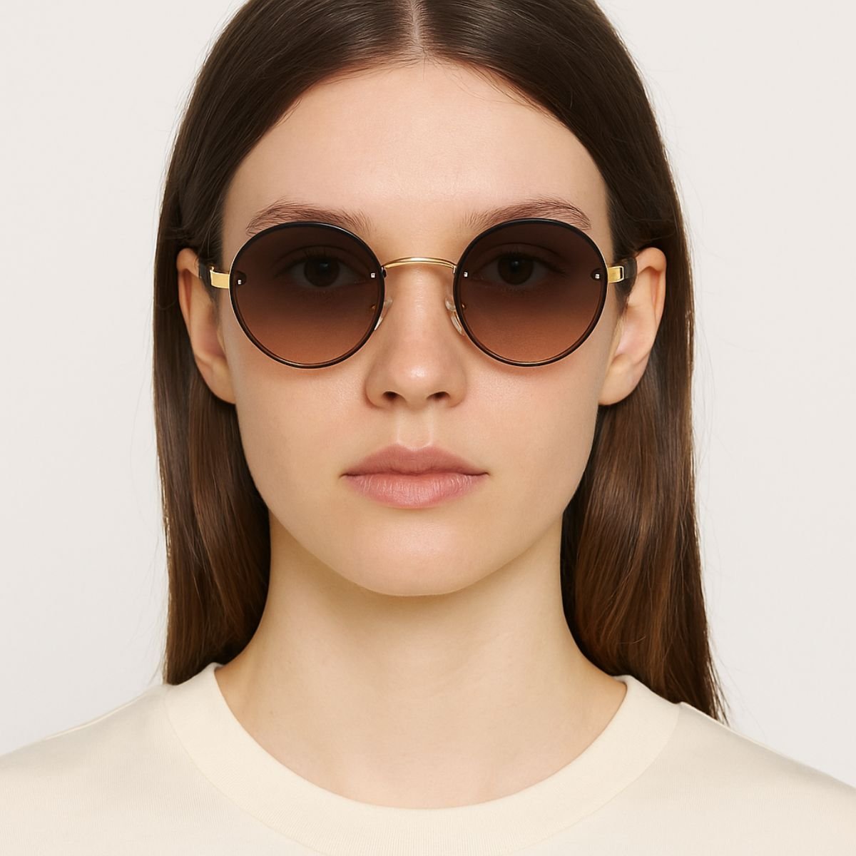 Óculos de Sol Redondo Dourado e Preto Lente Degradê Premium Dourado 2