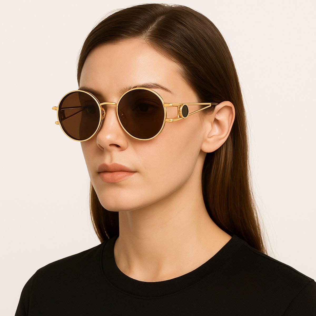 Óculos de Sol Dourado Feminino Lente Marrom Estilo Vintage Dourado 2