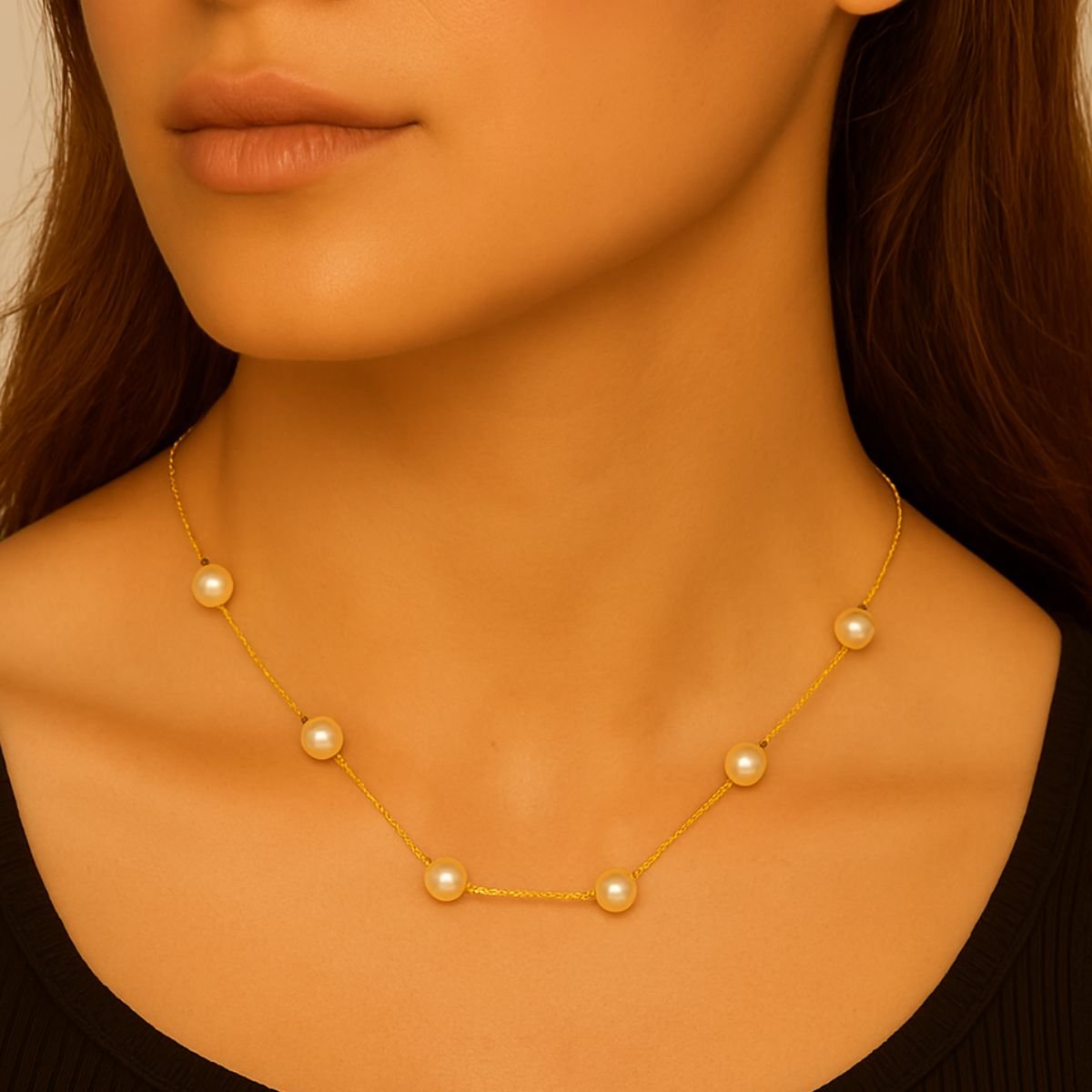 Colar Dourado com Pérolas ? Elegância Clássica e Delicada Vih Triny Dourado 2