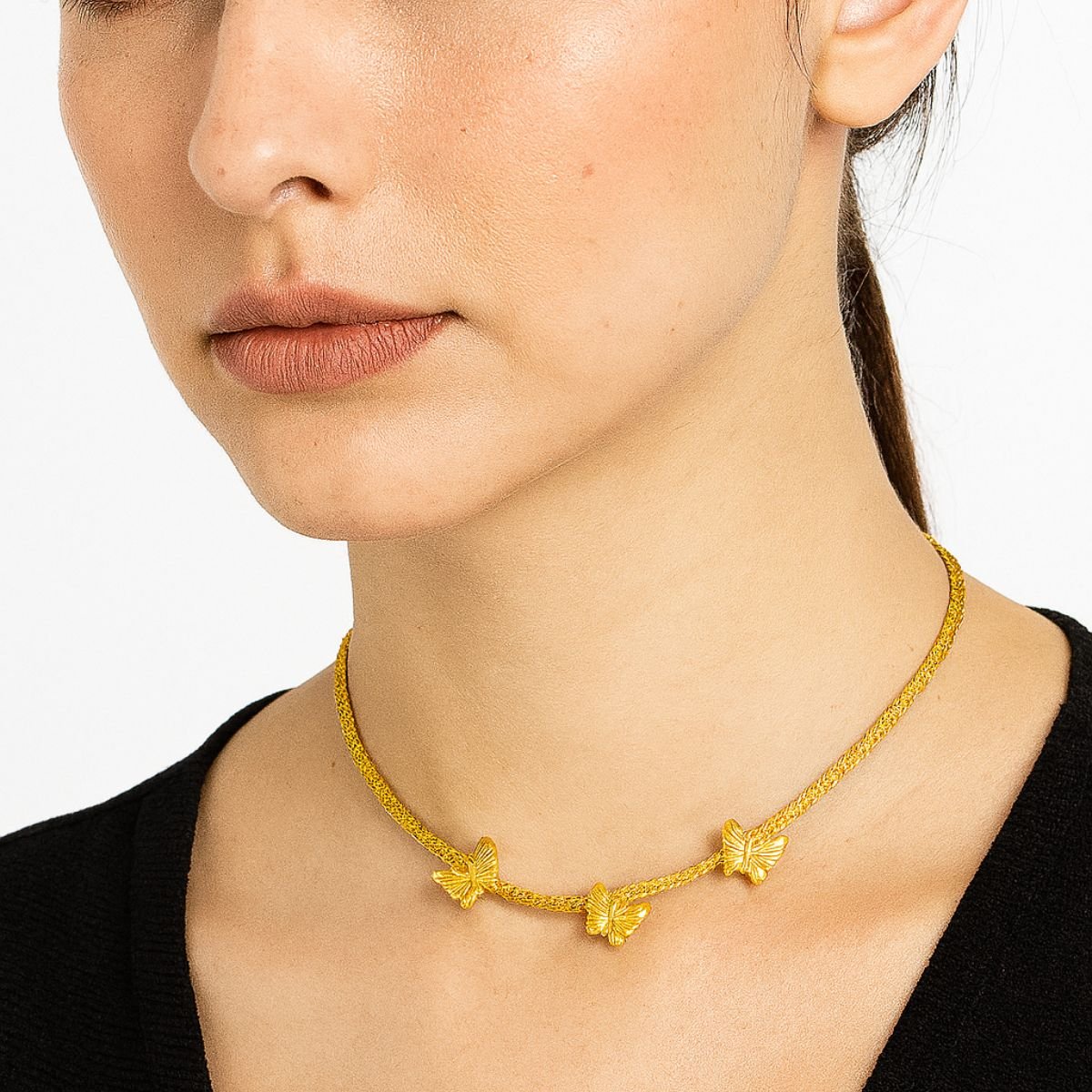 Colar Vih Triny Com Borboletas Banhado a Ouro Dourado 2