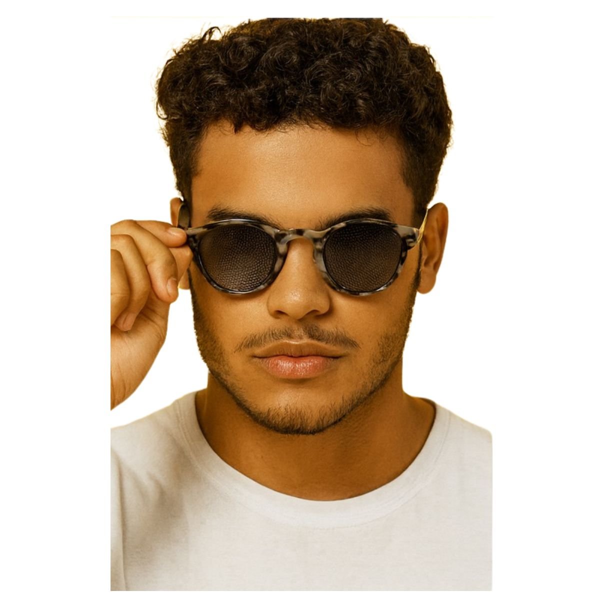 Óculos de Sol FMF Masculino Retrô Redondo Tartaruga Estilo Vintage com Lentes UV Preto 3