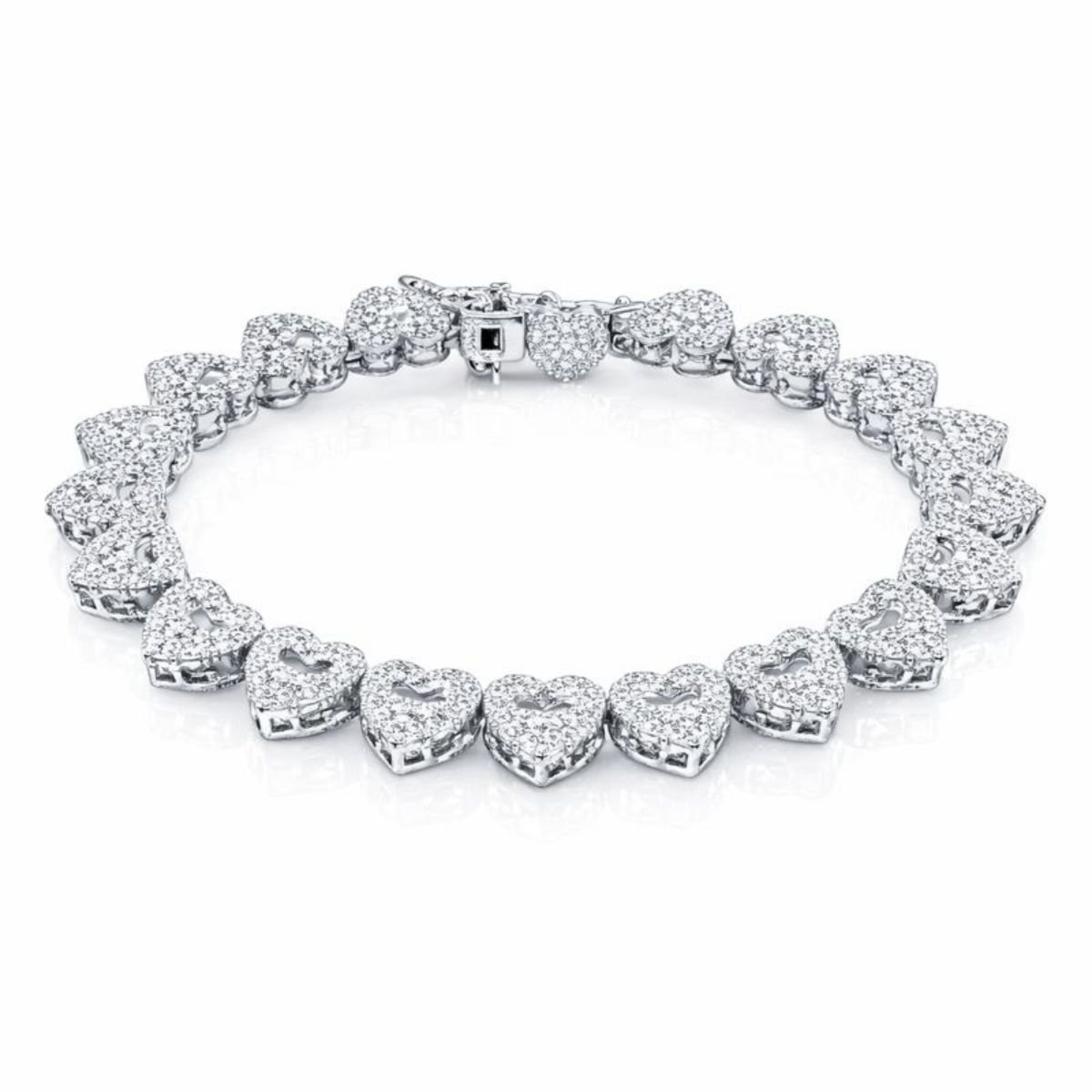 Pulseira Vih Triny Corações Cravejados Zircônia Prata Luxo