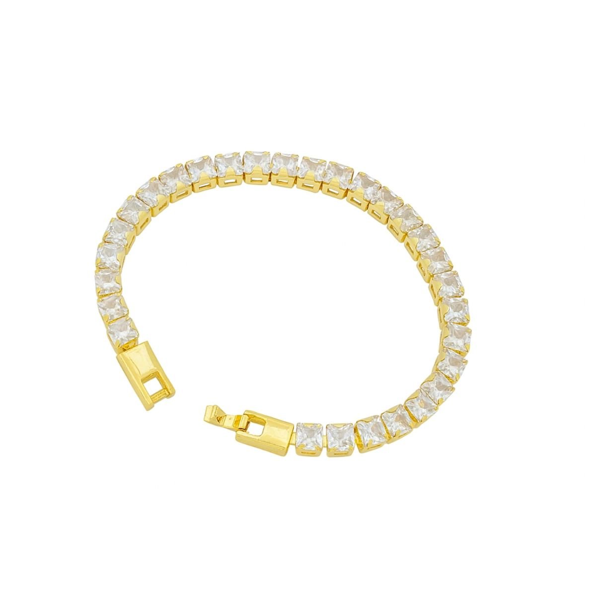 Pulseira Delicada Vih Triny Banhada a Ouro Quadrada Pedras