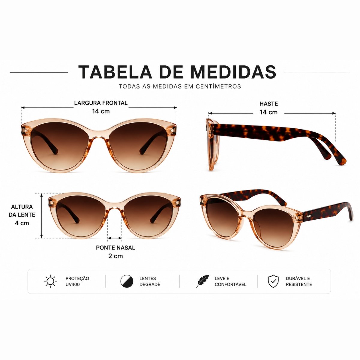 Óculos de Sol Feminino Gatinho UV400 Fashion Casual Elegante Premium Marrom 4