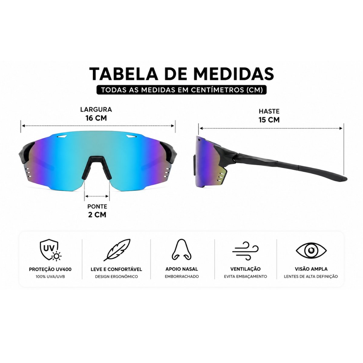 Óculos Esportivo Ciclismo UV400 Polarizado Bike Corrida Azul 3