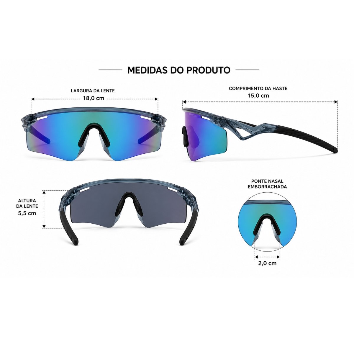 Óculos Esportivo Masculino Feminino Bike Ciclismo Running Azul 4