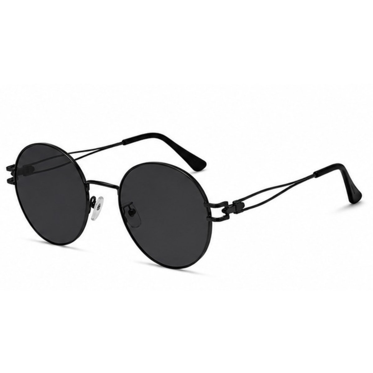 Óculos de Sol Redondo Retrô Vintage Proteção UV Preto 4