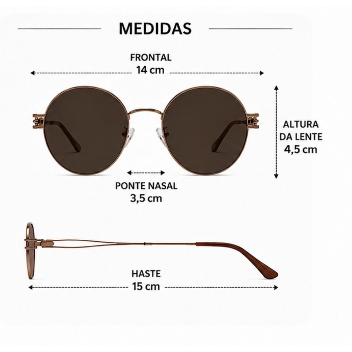 Óculos de Sol Redondo Retrô Vintage Proteção UV Marrom 3
