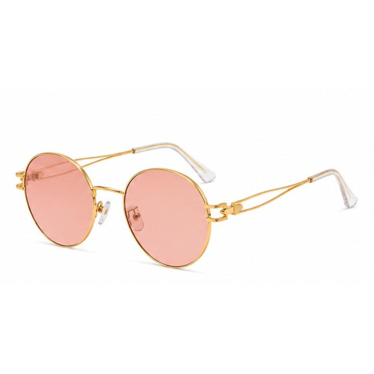 Óculos de Sol Redondo Retrô Vintage Proteção UV Dourado 2