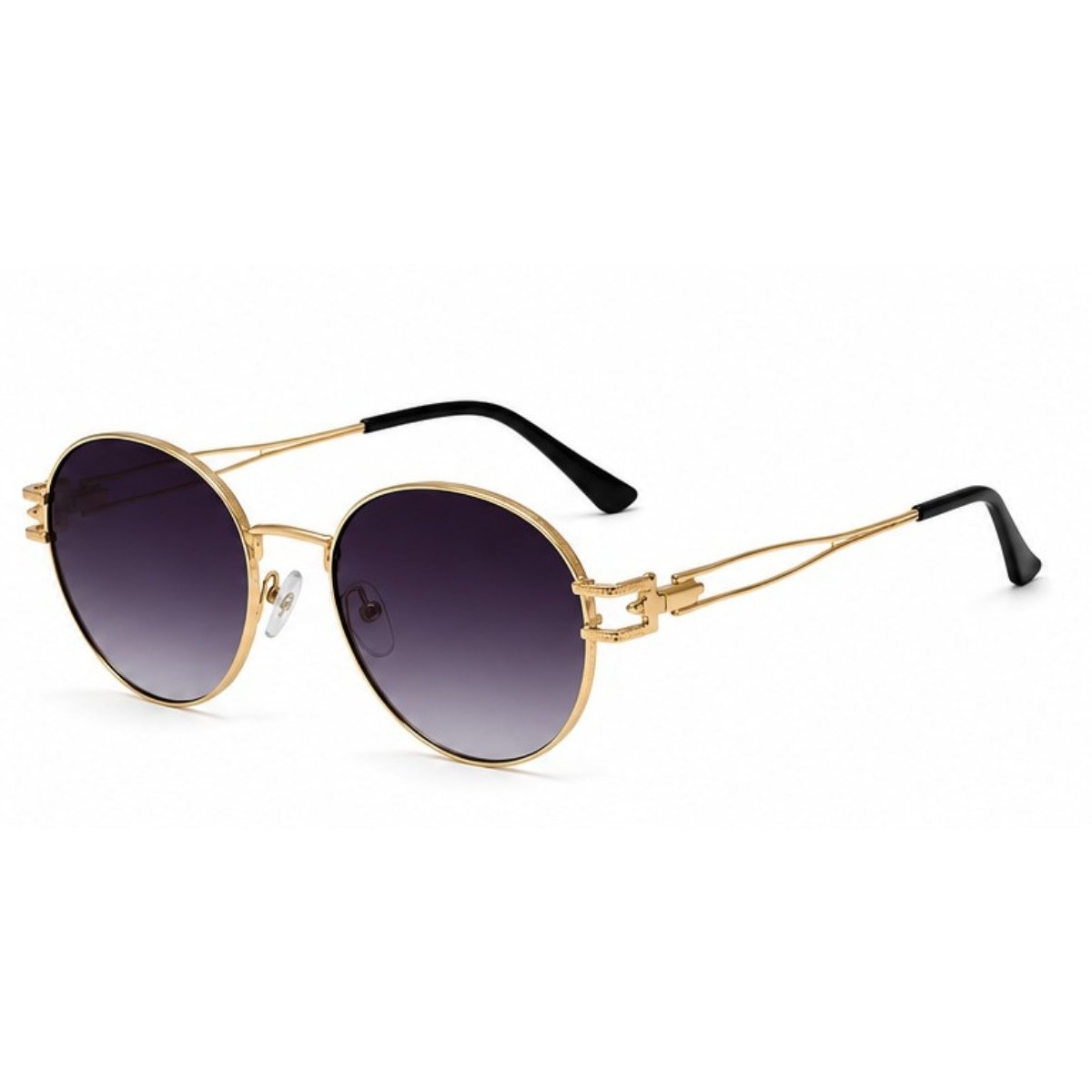 Óculos de Sol Redondo Retrô Vintage Proteção UV Dourado 2