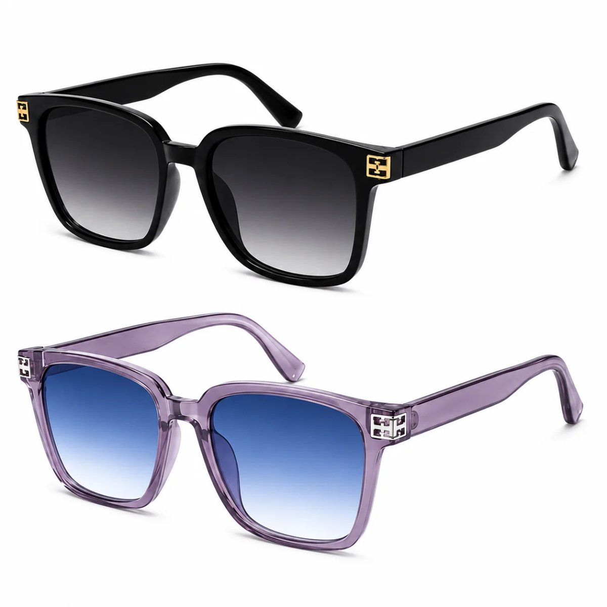 Kit 2 Óculos de Sol Feminino Quadrado Oversize Lente Degradê Moderno Elegante Fashion