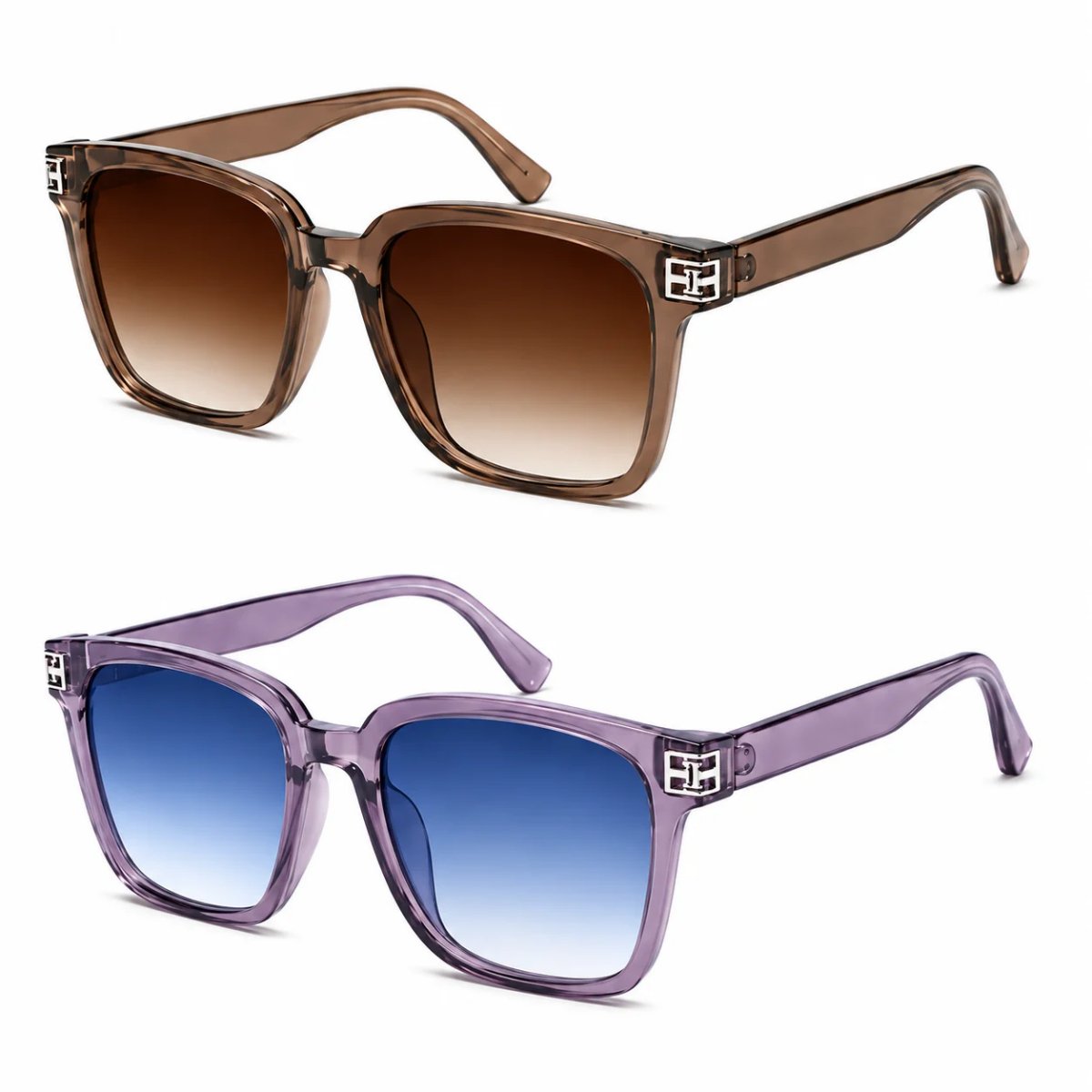 Kit 2 Óculos de Sol Feminino Quadrado Oversize Lente Degradê Moderno Elegante Fashion