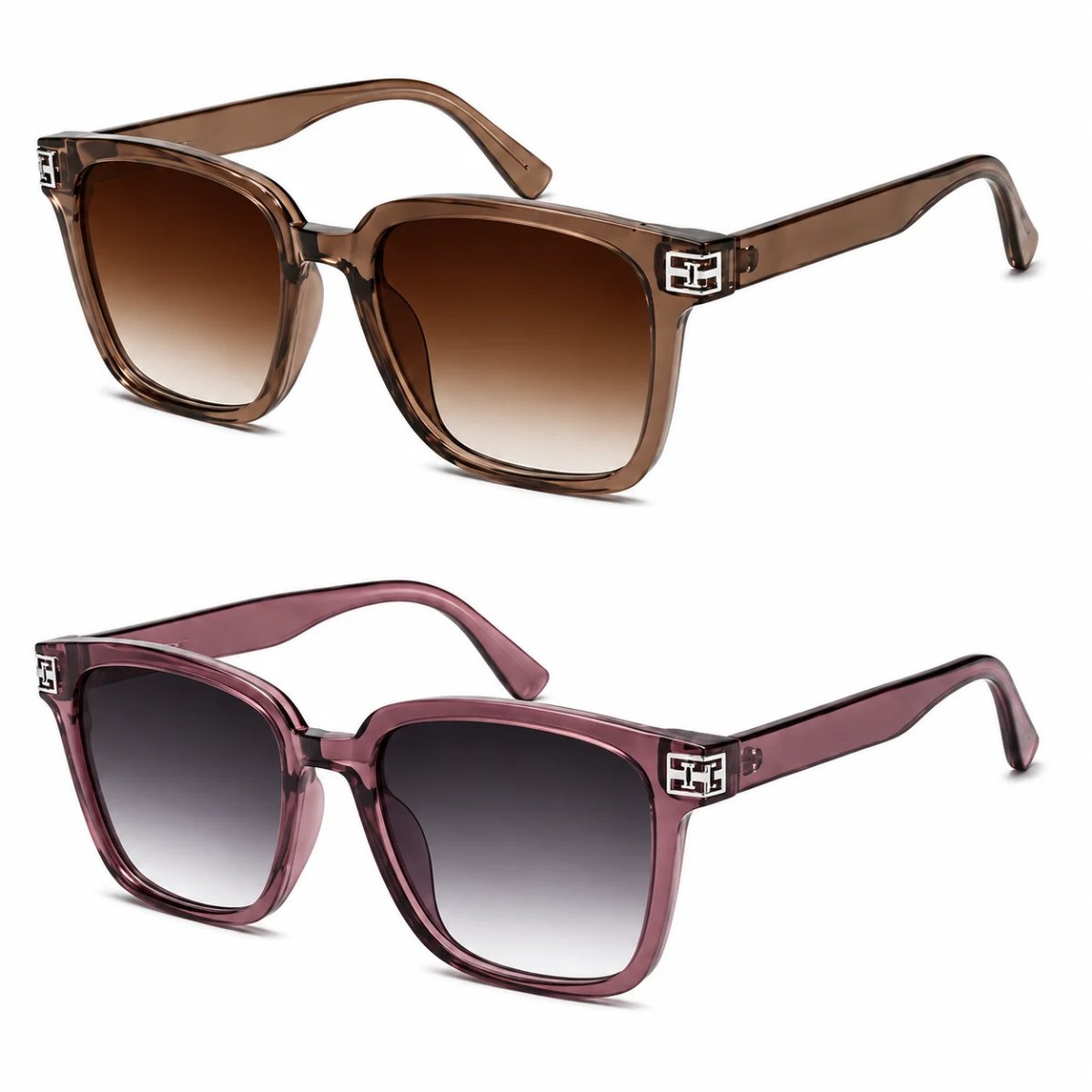 Kit 2 Óculos de Sol Feminino Quadrado Oversize Lente Degradê Moderno Elegante Fashion