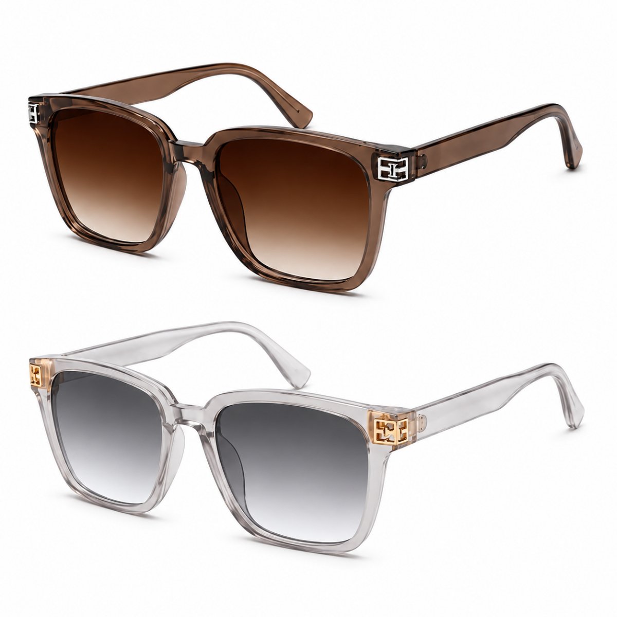 Kit 2 Óculos de Sol Feminino Quadrado Oversize Lente Degradê Moderno Elegante Fashion