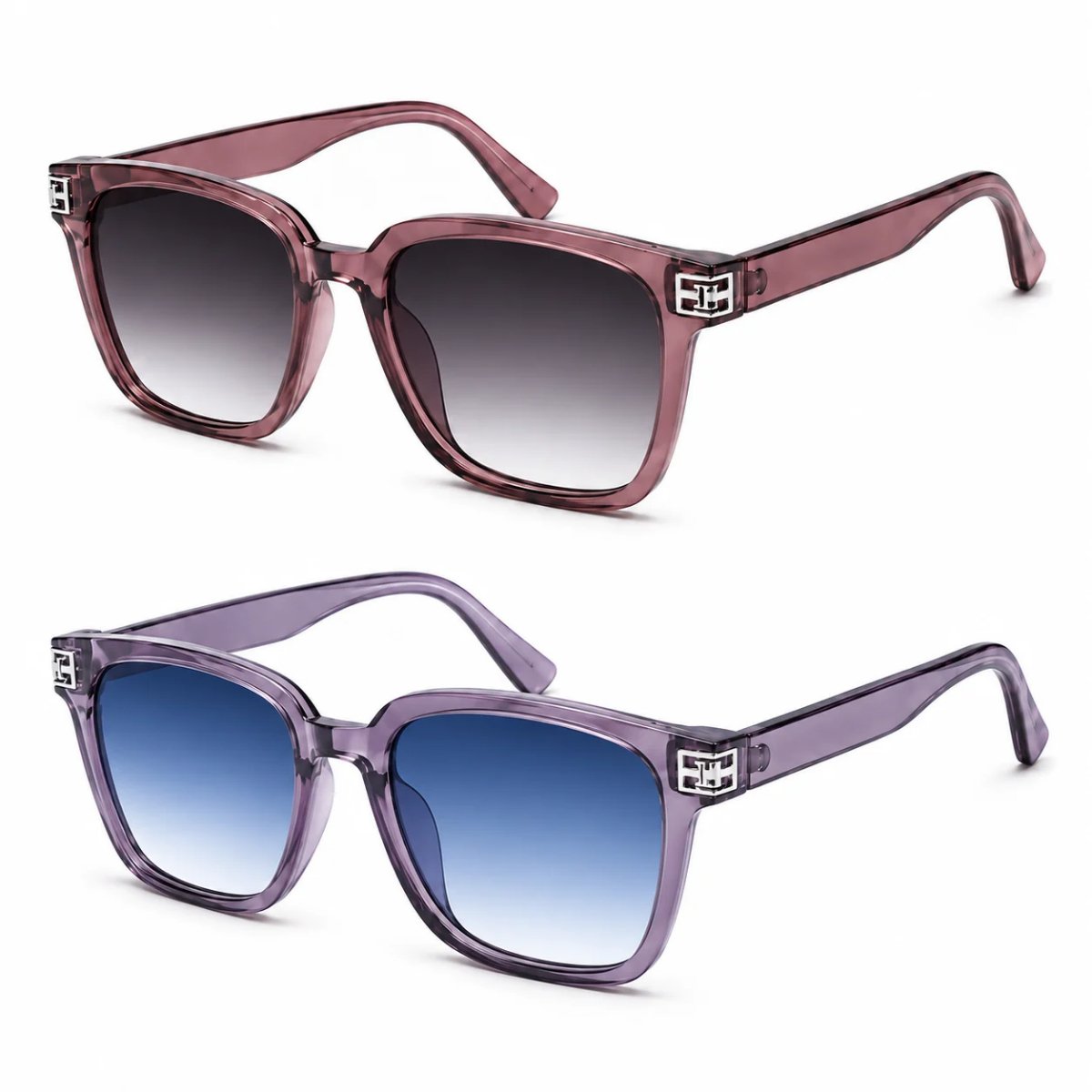 Kit 2 Óculos de Sol Feminino Quadrado Oversize Lente Degradê Moderno Elegante Fashion