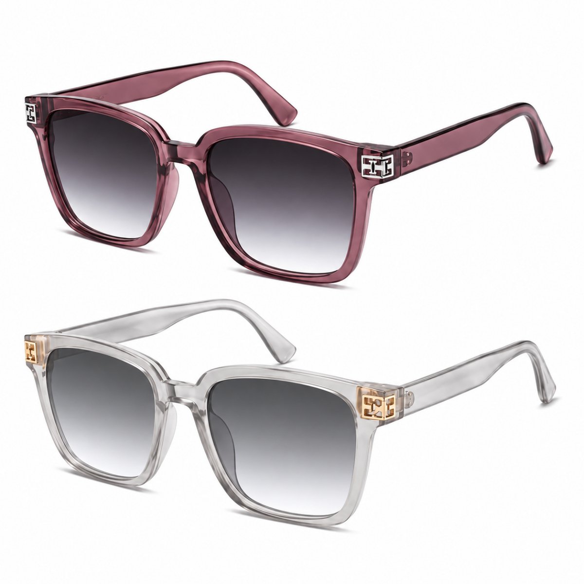 Kit 2 Óculos de Sol Feminino Quadrado Oversize Lente Degradê Moderno Elegante Fashion