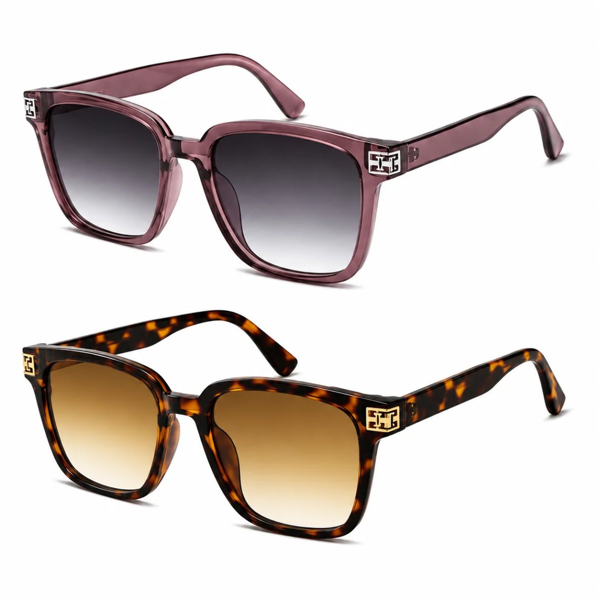 Kit 2 Óculos de Sol Feminino Quadrado Oversize Lente Degradê Moderno Elegante Fashion