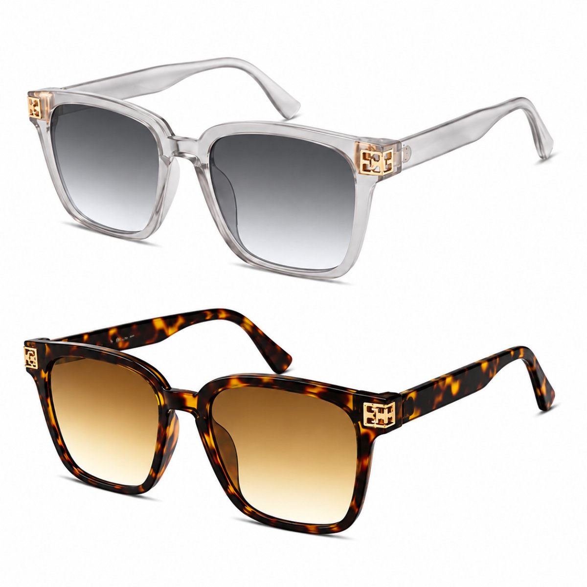 Kit 2 Óculos de Sol Feminino Quadrado Oversize Lente Degradê Moderno Elegante Fashion