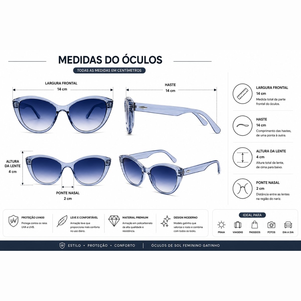 Kit 2 Óculos de Sol Feminino Gatinho Vintage Retrô Fashion Elegante Multicores 6