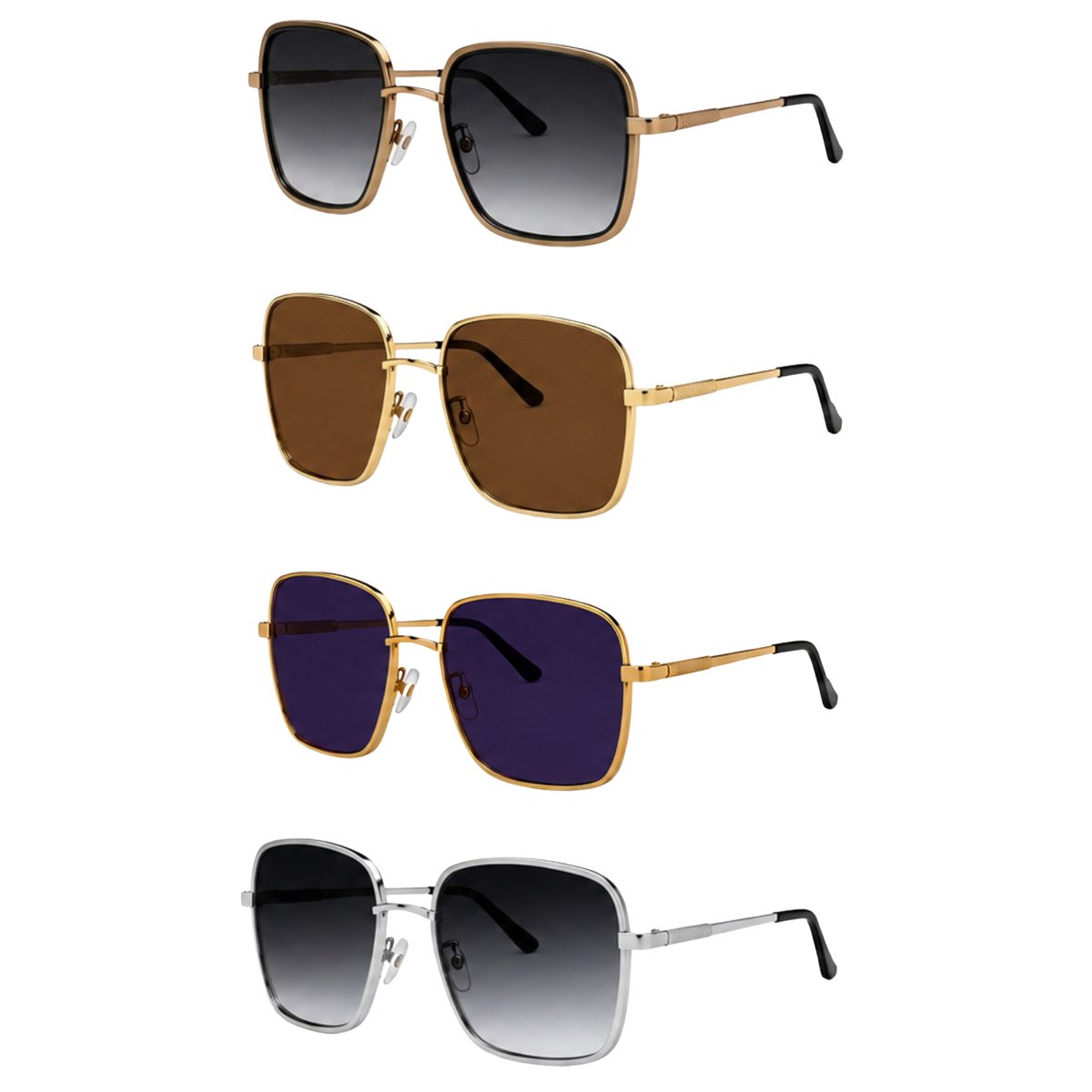Kit 4 Óculos de Sol Feminino Quadrado Oversized Grande Fashion Luxo Degradê