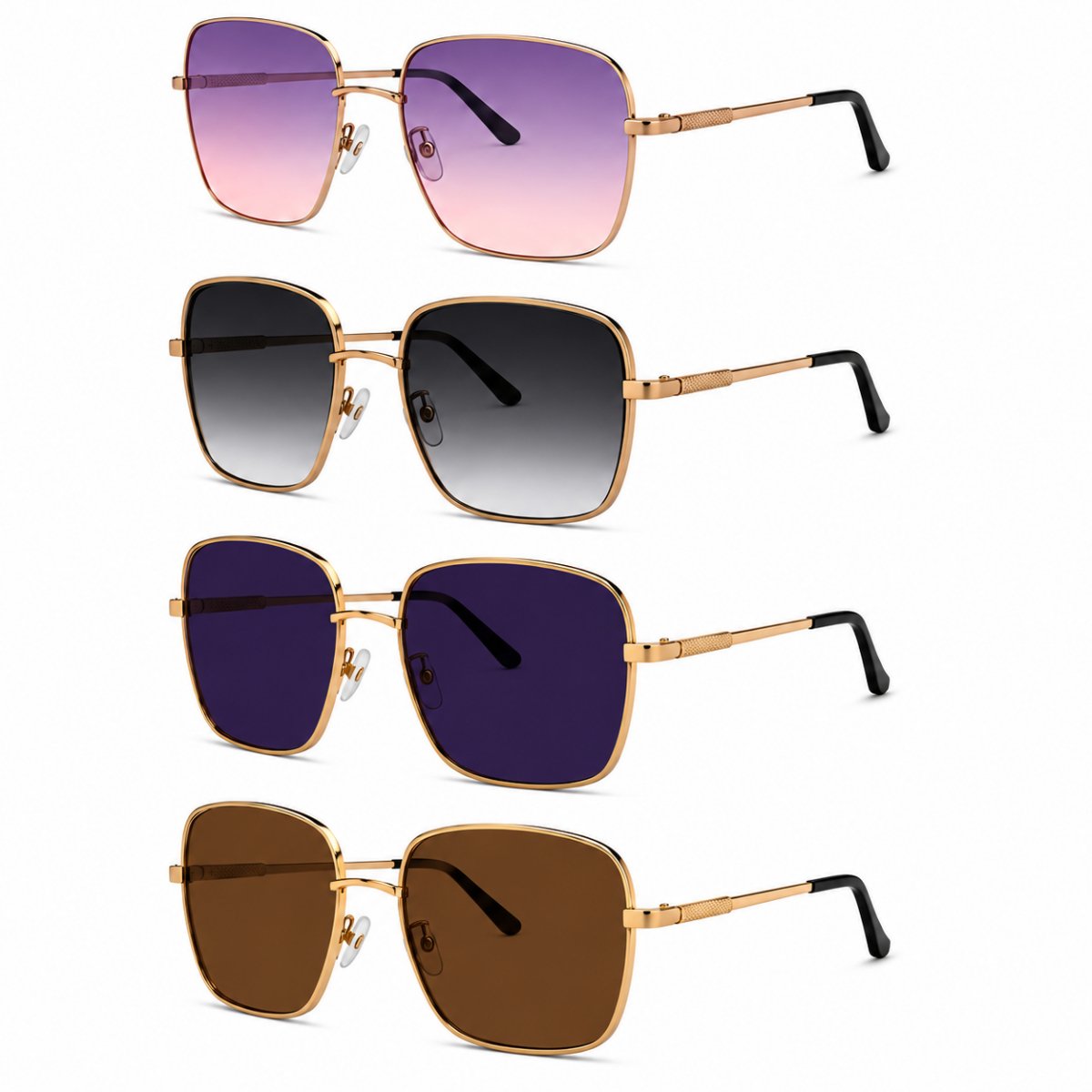 Kit 4 Óculos de Sol Feminino Quadrado Oversized Grande Fashion Luxo Degradê