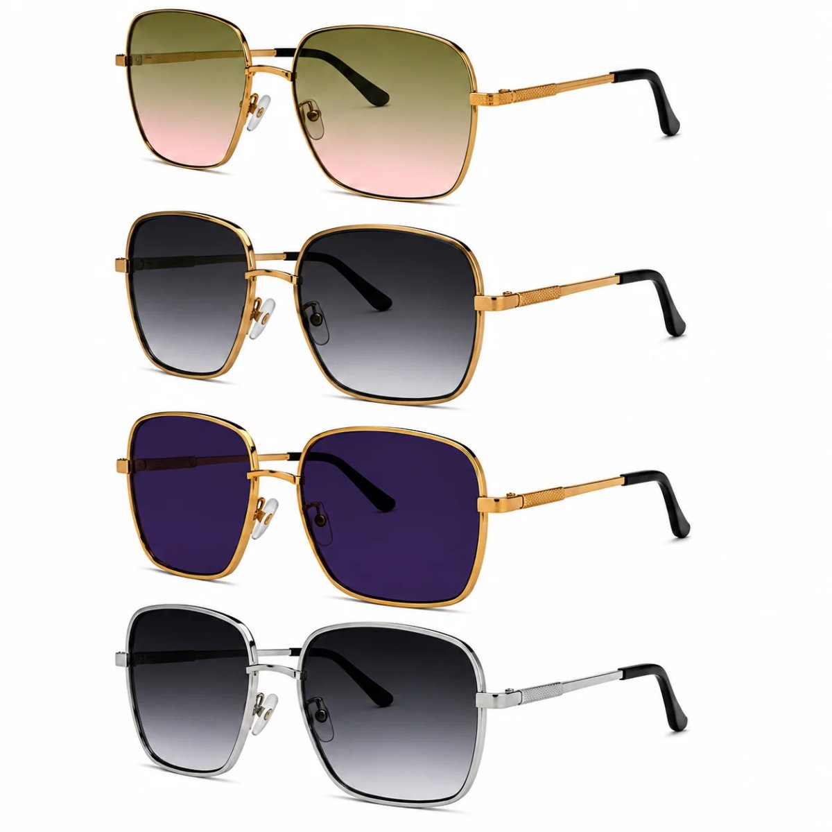 Kit 4 Óculos de Sol Feminino Quadrado Oversized Grande Fashion Luxo Degradê