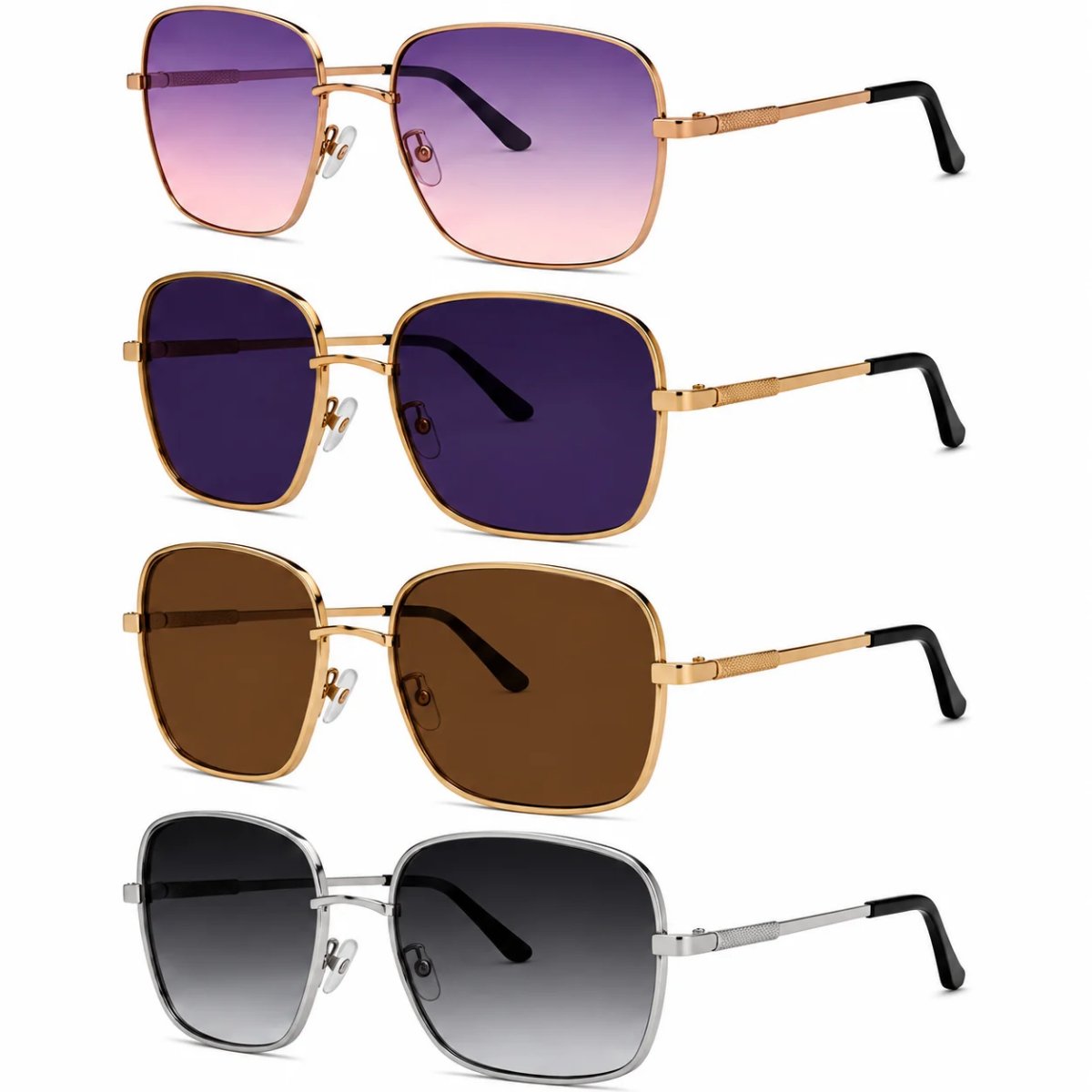 Kit 4 Óculos de Sol Feminino Quadrado Oversized Grande Fashion Luxo Degradê