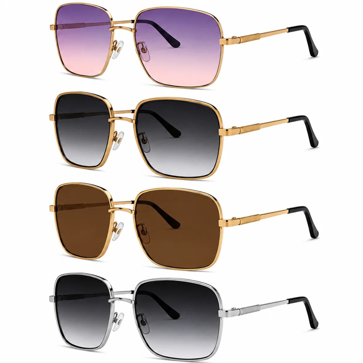 Kit 4 Óculos de Sol Feminino Quadrado Oversized Grande Fashion Luxo Degradê