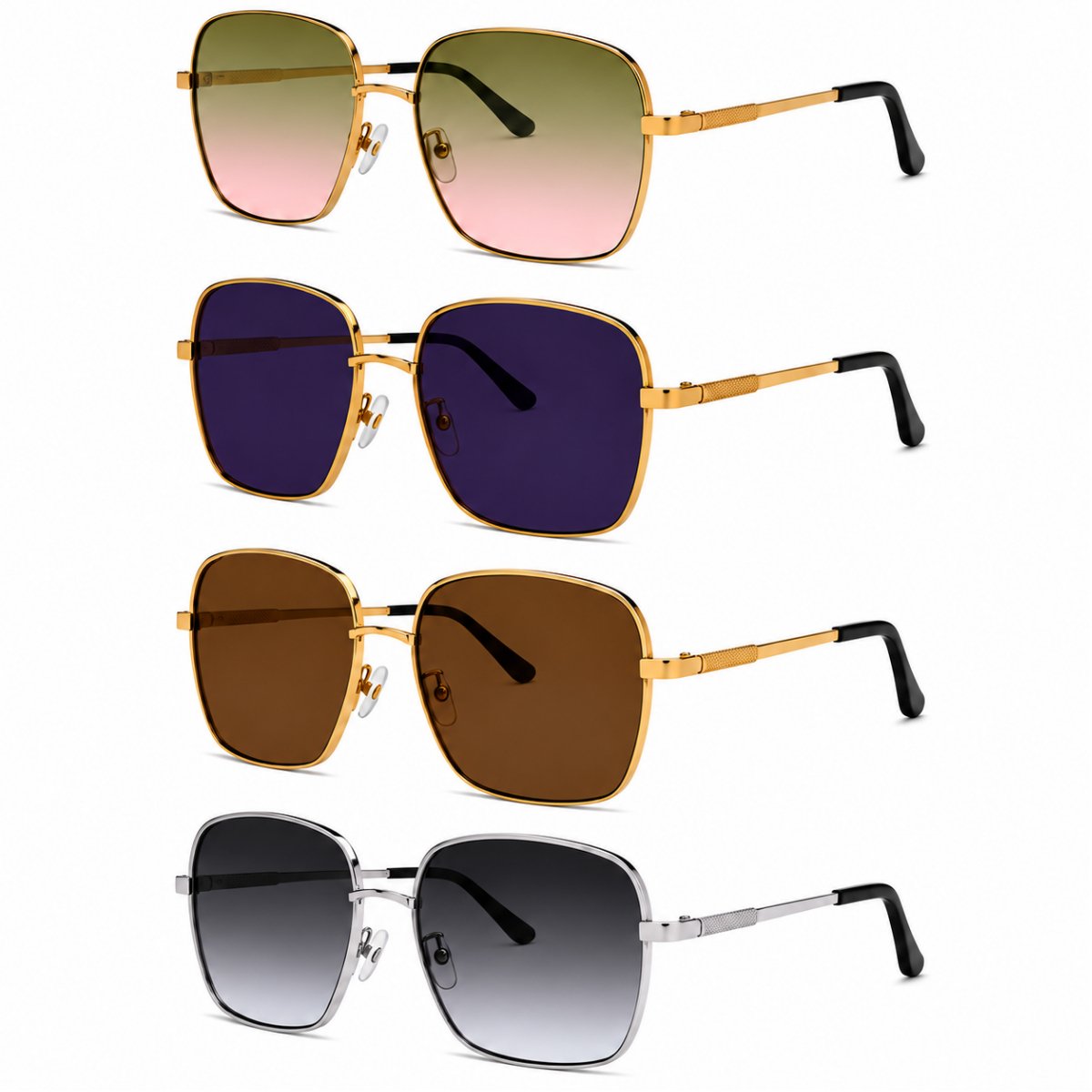 Kit 4 Óculos de Sol Feminino Quadrado Oversized Grande Fashion Luxo Degradê