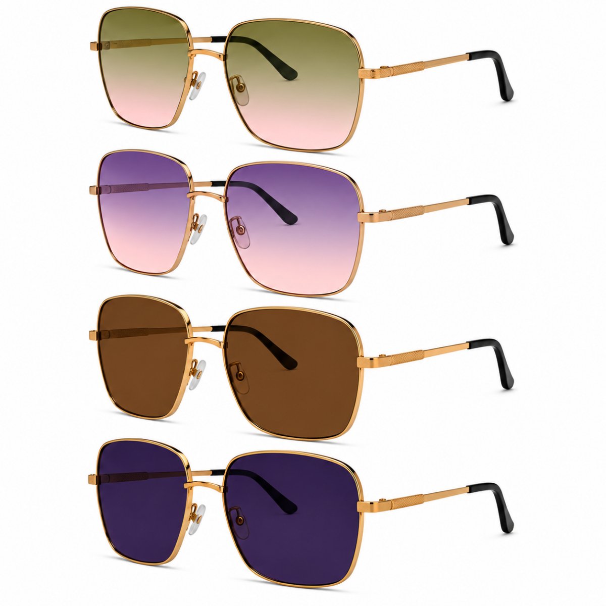 Kit 4 Óculos de Sol Feminino Quadrado Oversized Grande Fashion Luxo Degradê