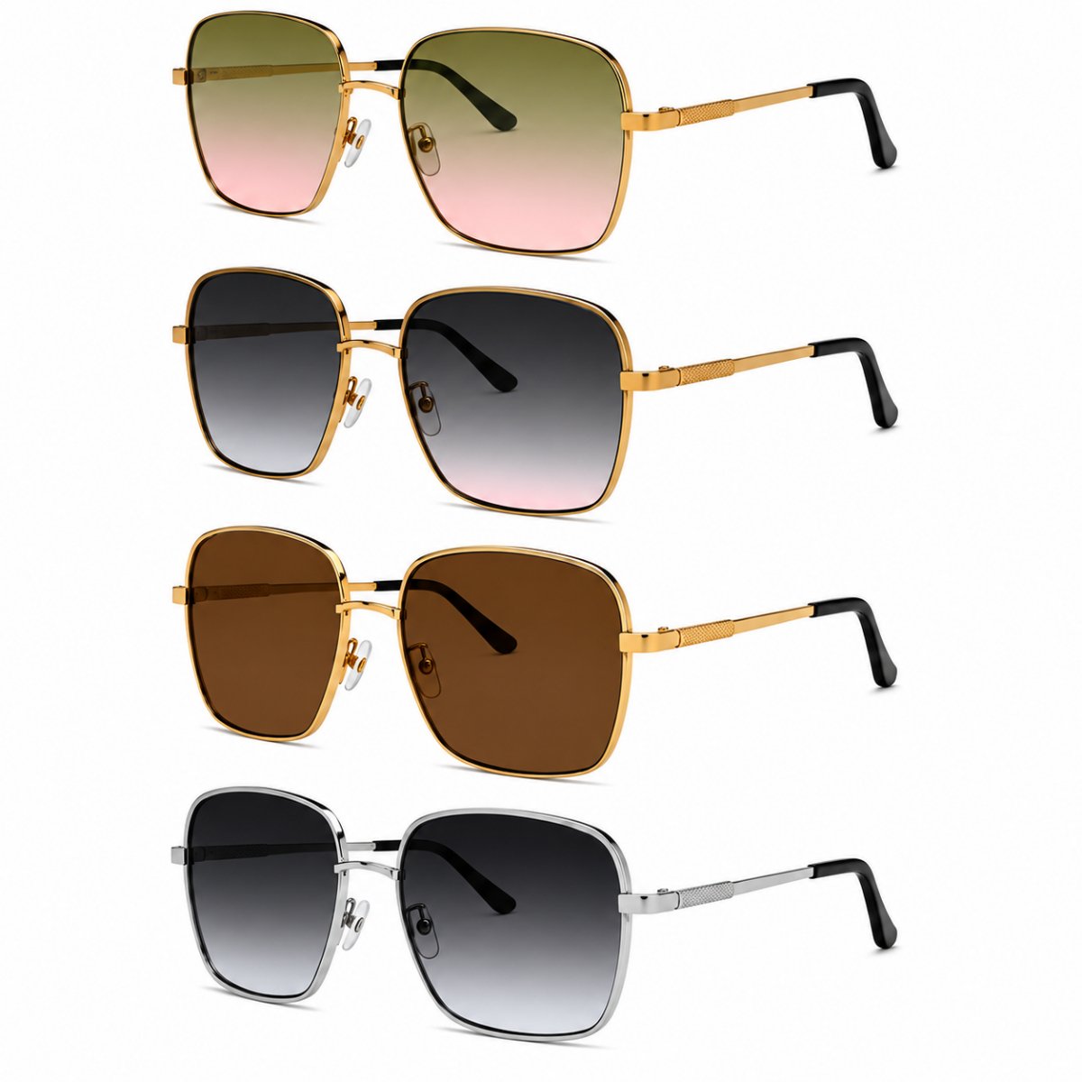 Kit 4 Óculos de Sol Feminino Quadrado Oversized Grande Fashion Luxo Degradê