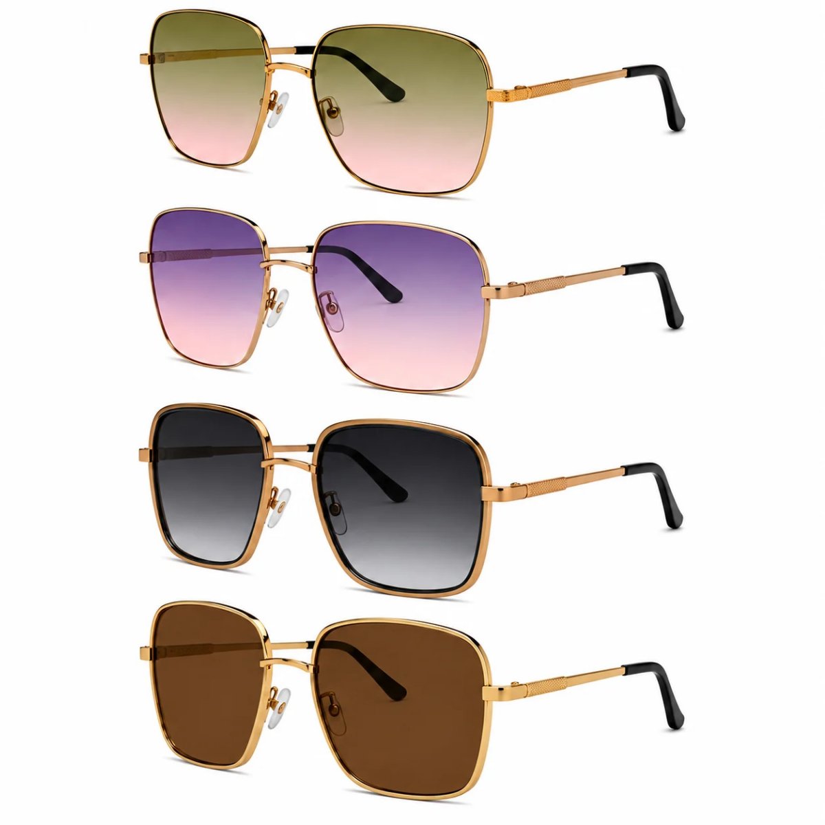 Kit 4 Óculos de Sol Feminino Quadrado Oversized Grande Fashion Luxo Degradê