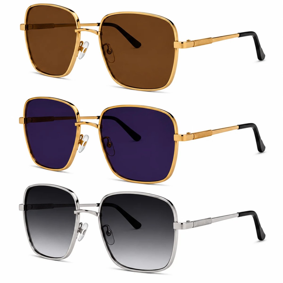 Kit 3 Óculos de Sol Feminino Quadrado Oversized Grande Fashion Luxo Degradê Multicores 4