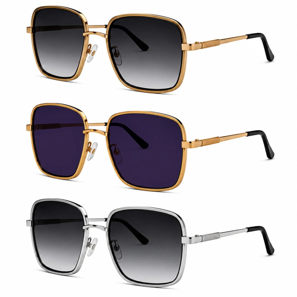 Kit 3 Óculos de Sol Feminino Quadrado Oversized Grande Fashion Luxo Degradê