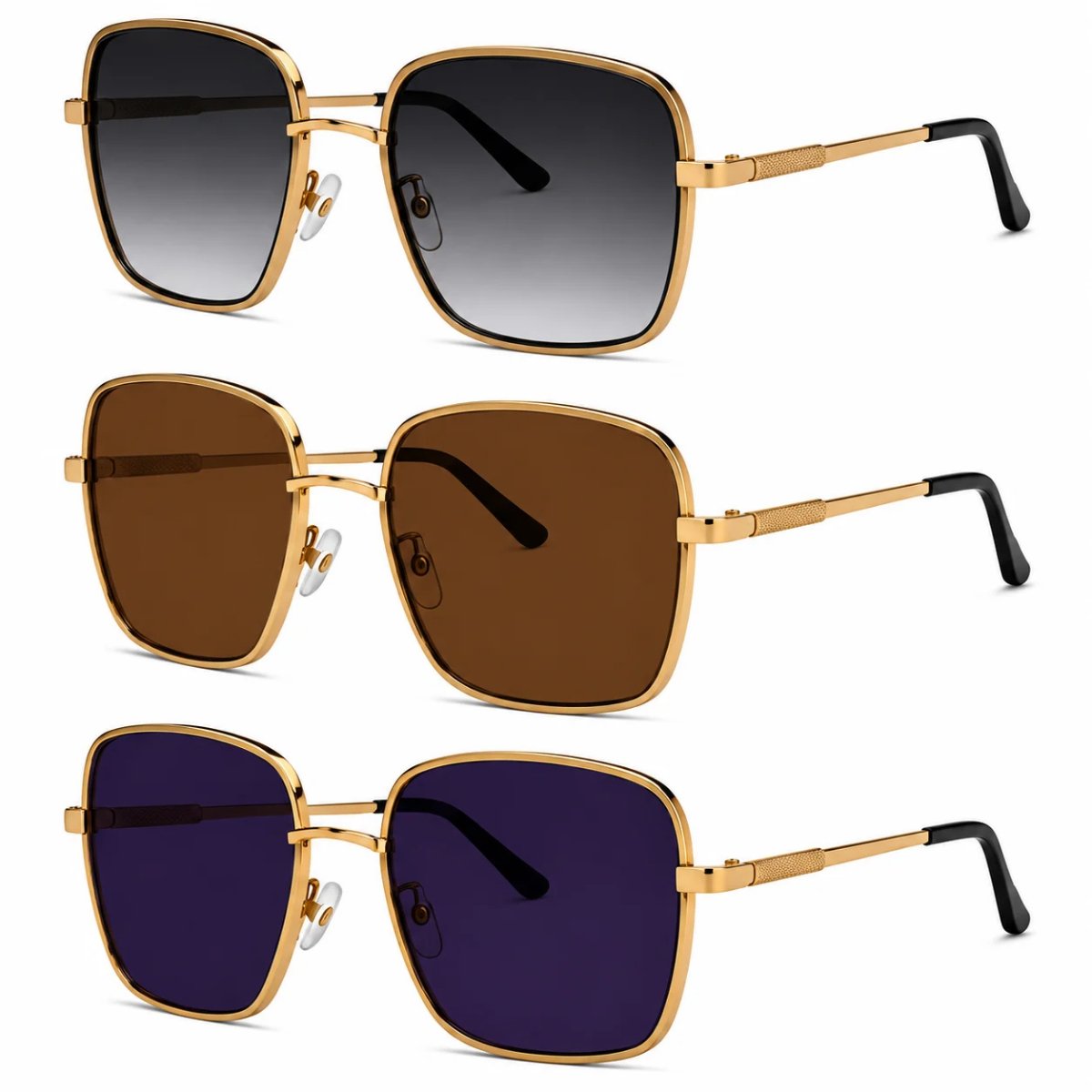 Kit 3 Óculos de Sol Feminino Quadrado Oversized Grande Fashion Luxo Degradê