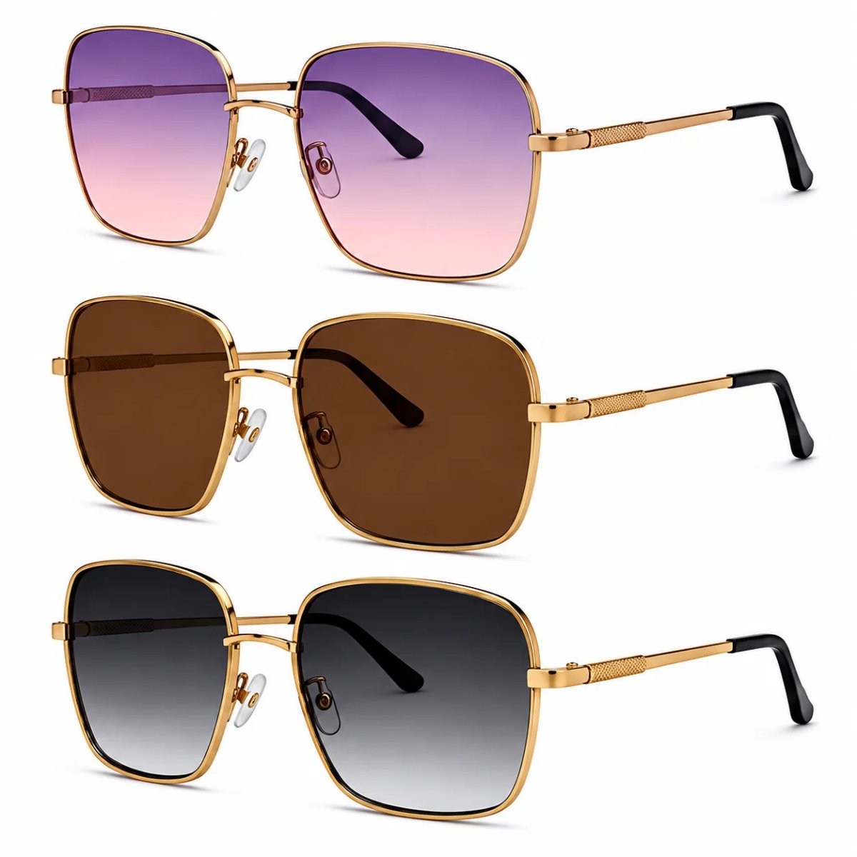 Kit 3 Óculos de Sol Feminino Quadrado Oversized Grande Fashion Luxo Degradê