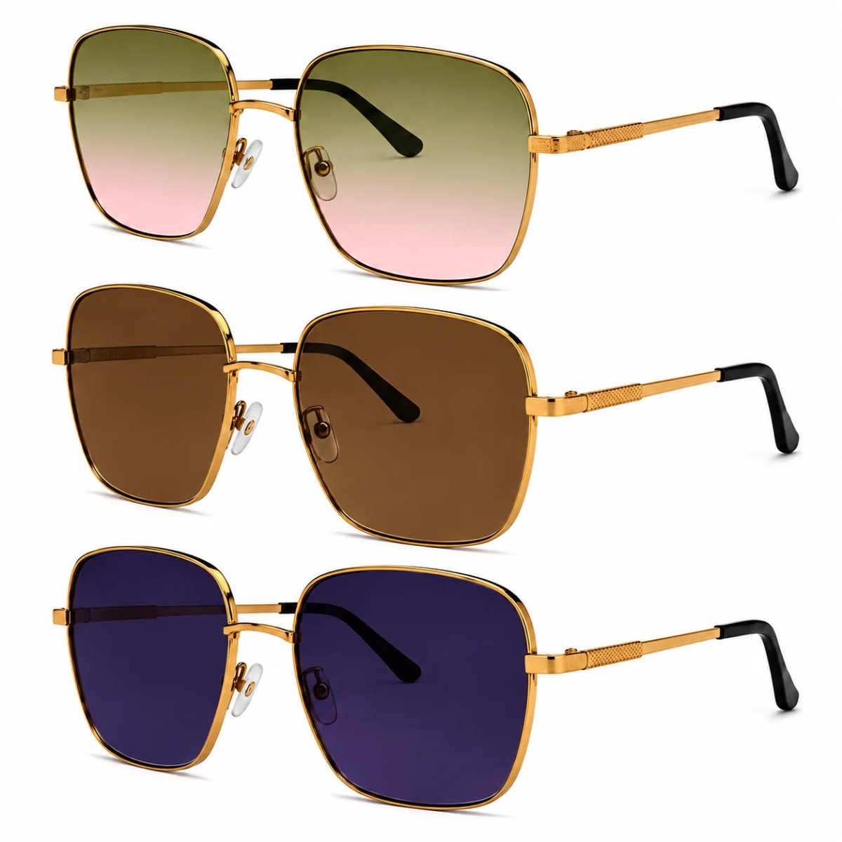 Kit 3 Óculos de Sol Feminino Quadrado Oversized Grande Fashion Luxo Degradê