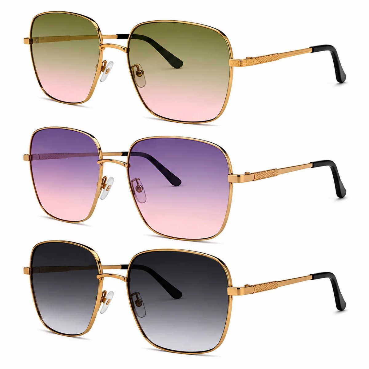 Kit 3 Óculos de Sol Feminino Quadrado Oversized Grande Fashion Luxo Degradê