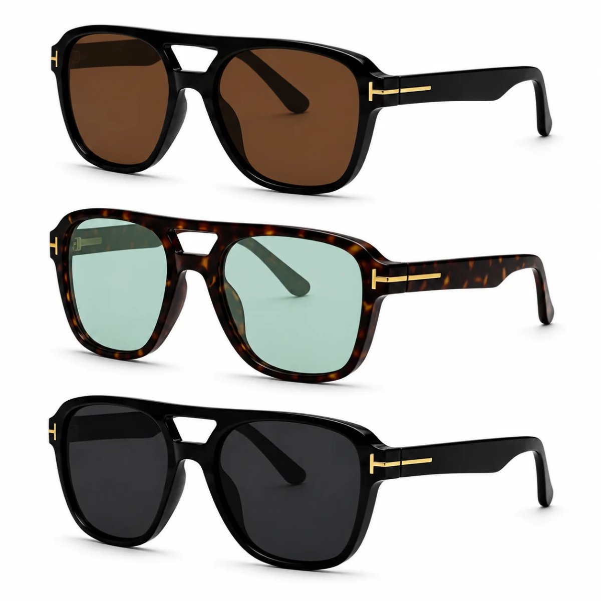 Kit 3 Óculos de Sol Quadrado Aviador Vintage Retrô Fashion Multicores 5