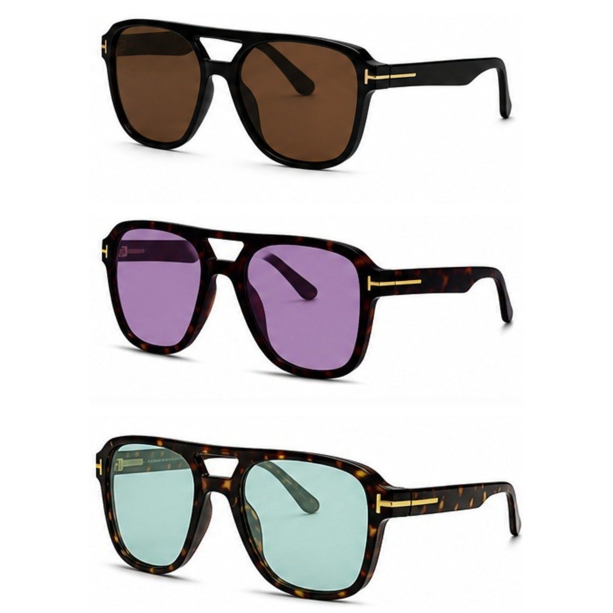 Kit 3 Óculos de Sol Quadrado Aviador Vintage Retrô Fashion