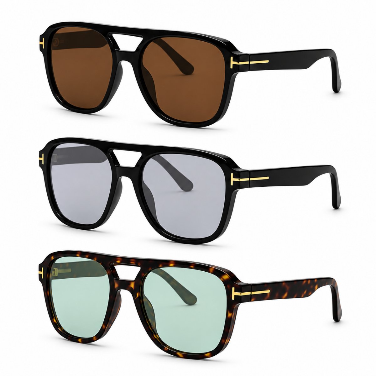 Kit 3 Óculos de Sol Quadrado Aviador Vintage Retrô Fashion
