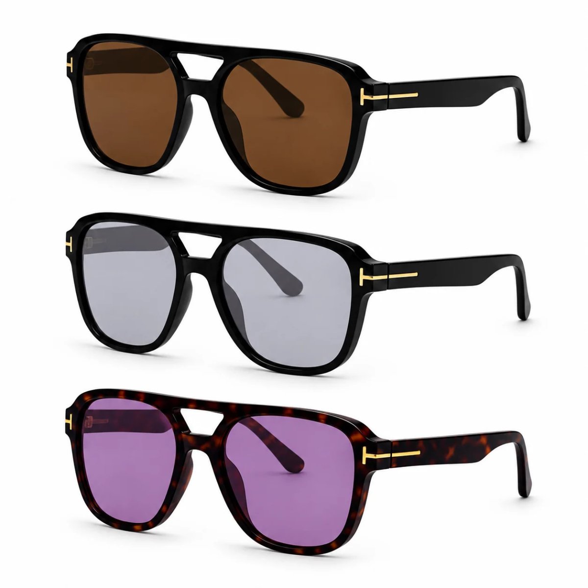 Kit 3 Óculos de Sol Quadrado Aviador Vintage Retrô Fashion