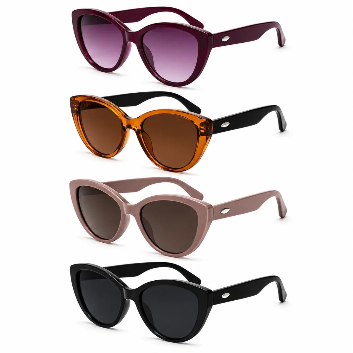 Kit 4 Óculos de Sol Feminino Gatinho Vintage Retrô Fashion Lentes Degradê