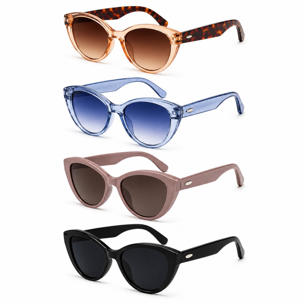 Kit 4 Óculos de Sol Feminino Gatinho Vintage Retrô Fashion Lentes Degradê