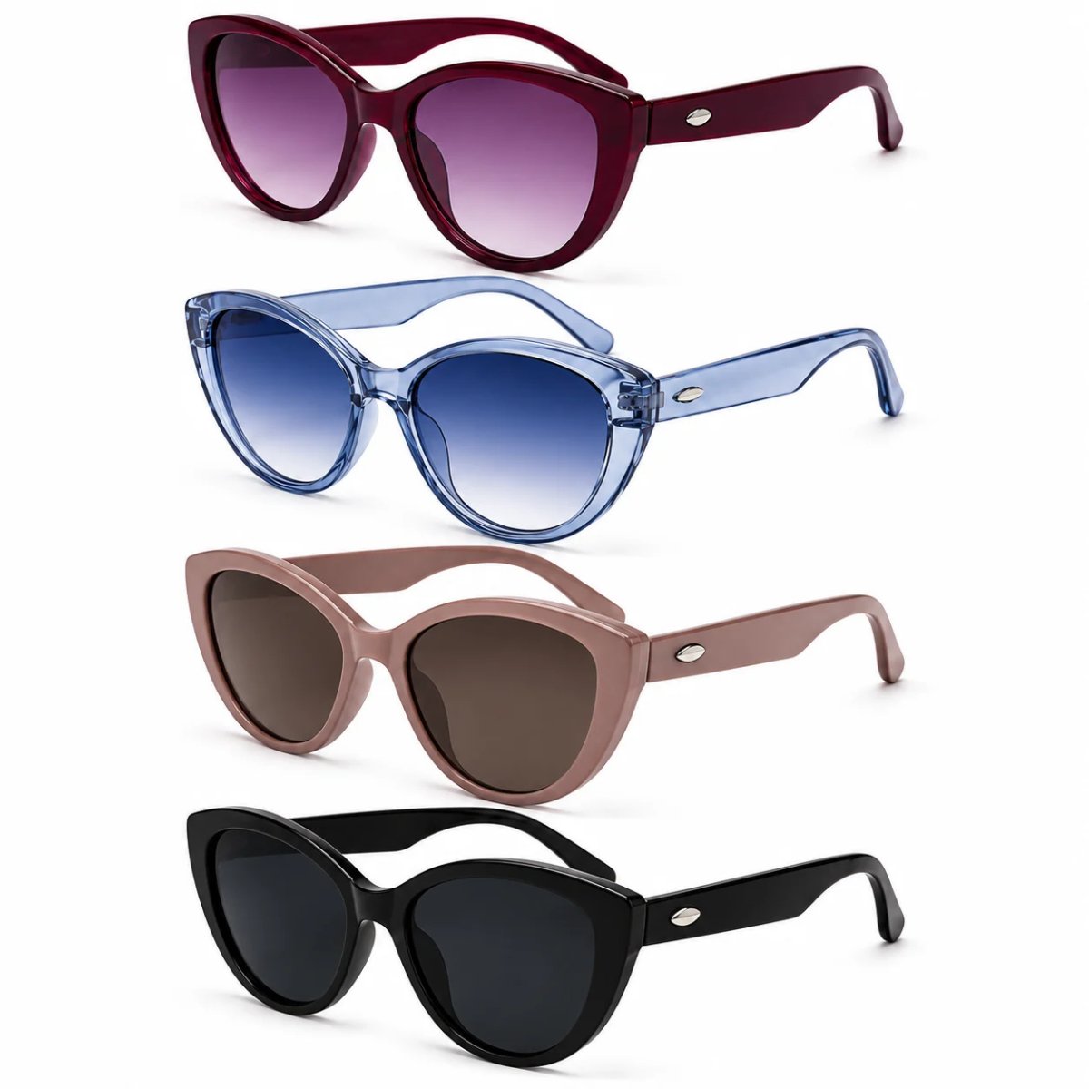 Kit 4 Óculos de Sol Feminino Gatinho Vintage Retrô Fashion Lentes Degradê